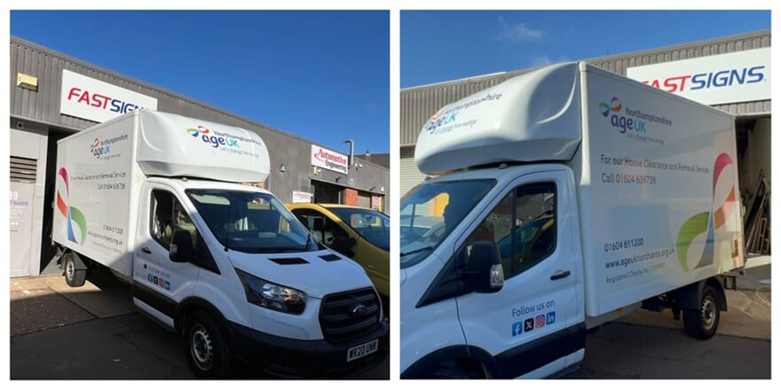 A collage of the Age UK van wrap.